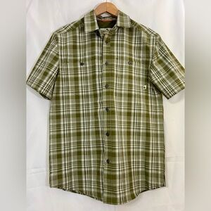 Lake Trail Short Sleeve Button Shirt Men's  Green Plaid Fishing Hiking Sz Small